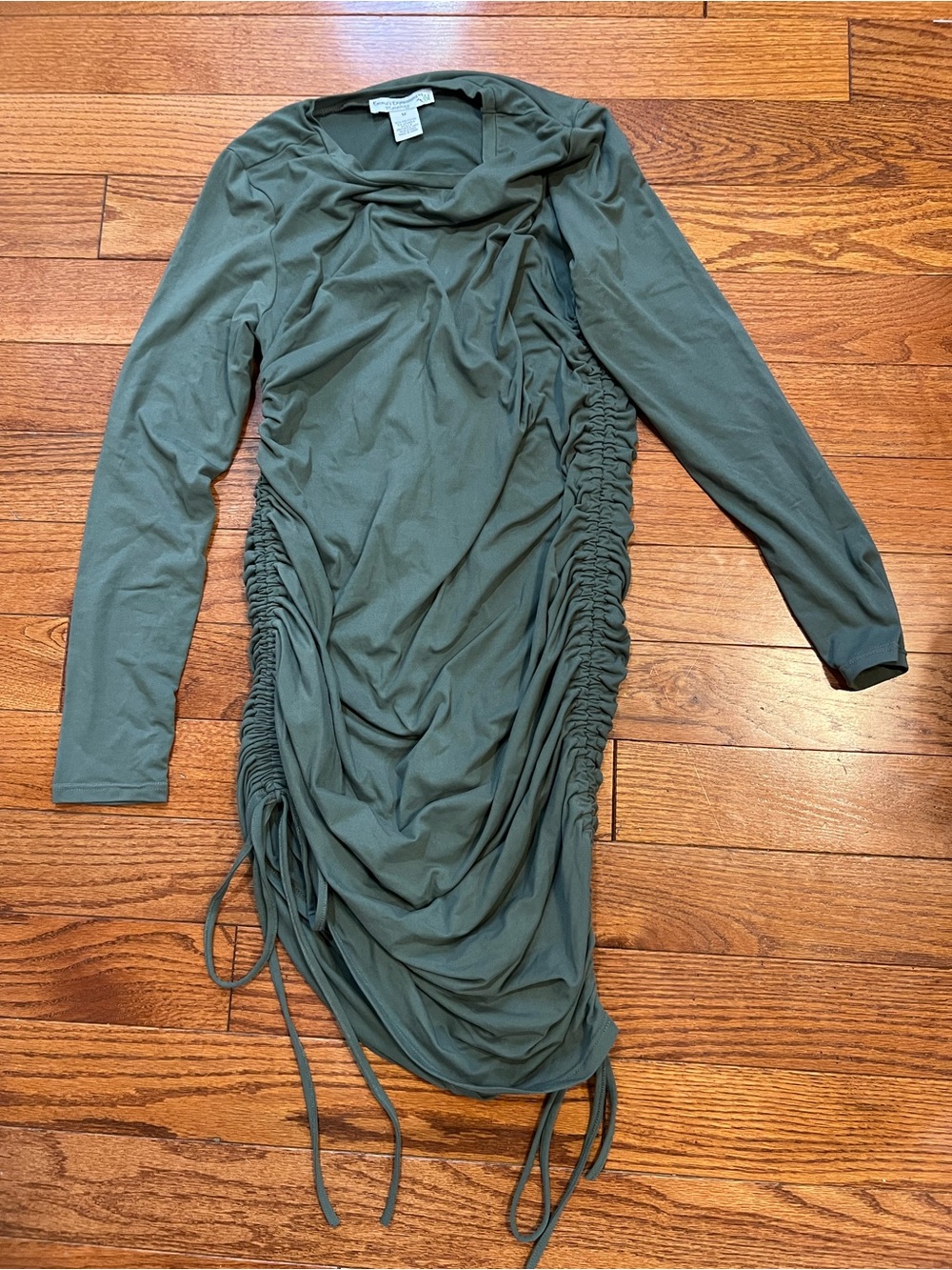 Expressions Olive Ruched Side-Tie Long Sleeve Dress